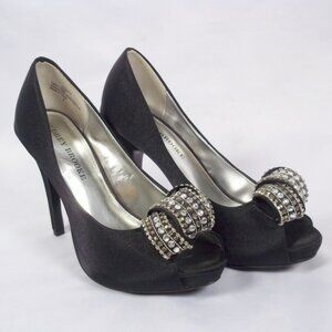 Audrey Brooke Black Satin Jeweled Front Heels